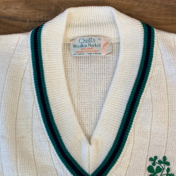 Vintage Quills Woollen Market Ireland Cricket Sweater Mens Large Shamrock Green - Picture 3 of 7